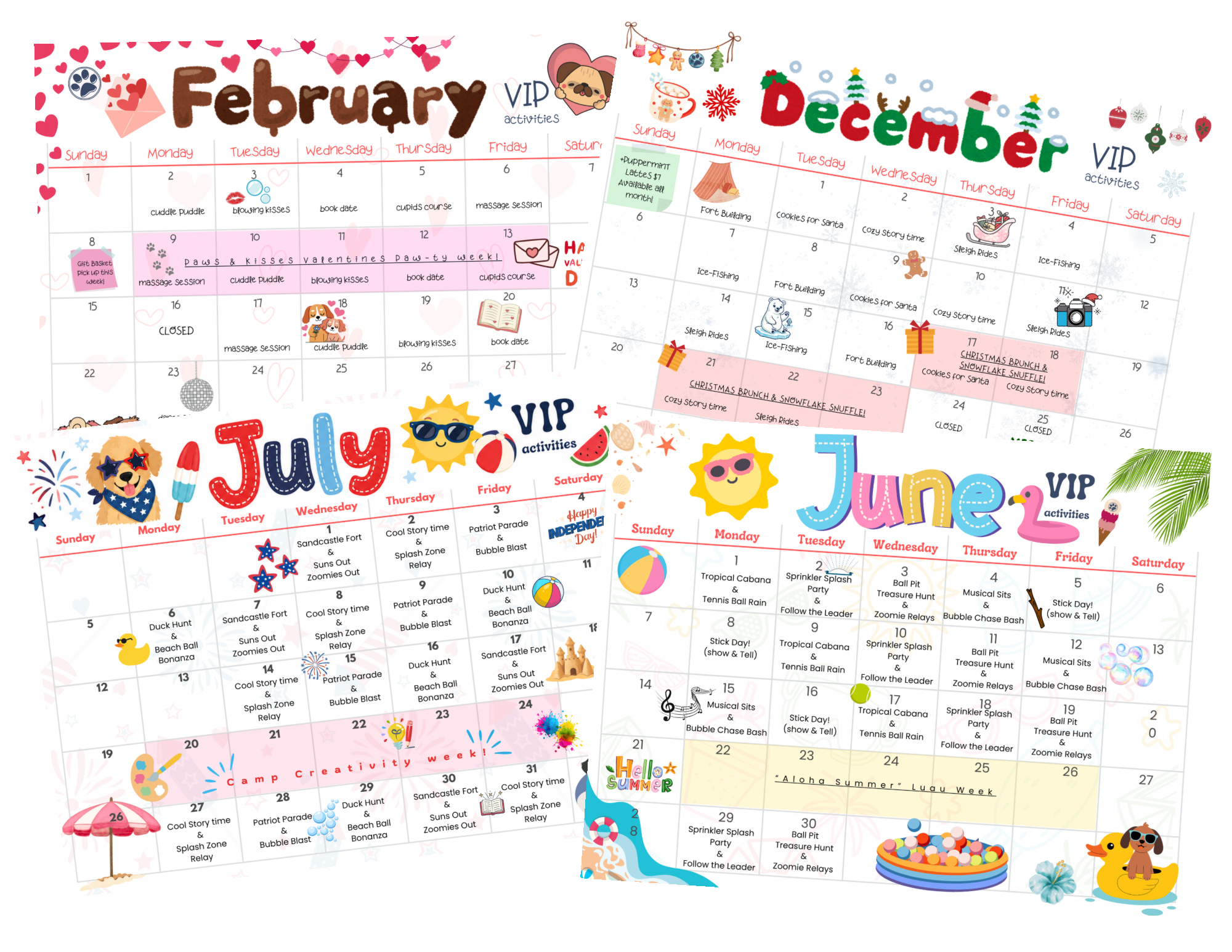 Calendars of dog daycare activities